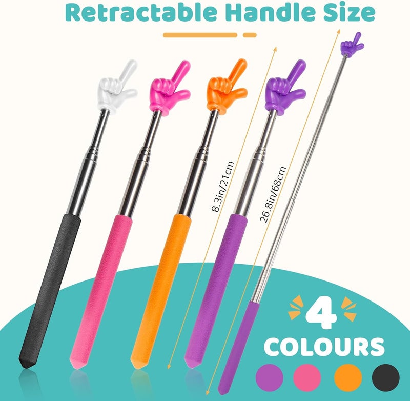 Bagentry 4 Pcs Teacher Pointer Stick for Classroom Extendable Pointer Finger Telescoping Hand Pointer Retractable Pointing Stick Reading Aid for Presentation Whiteboard (Black, Orange, Purple, Pink) - Image 2